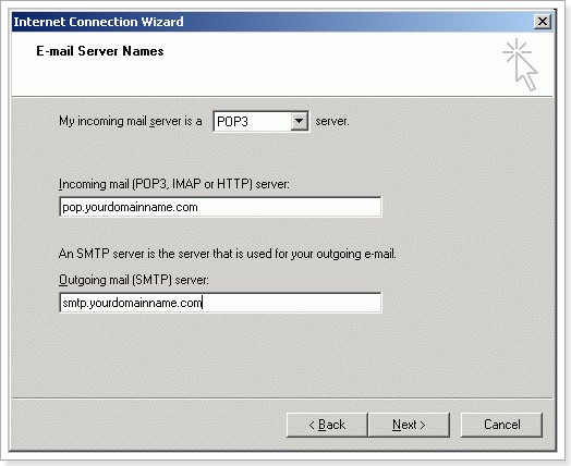 Internet Connection Wizard E-mail Server Names