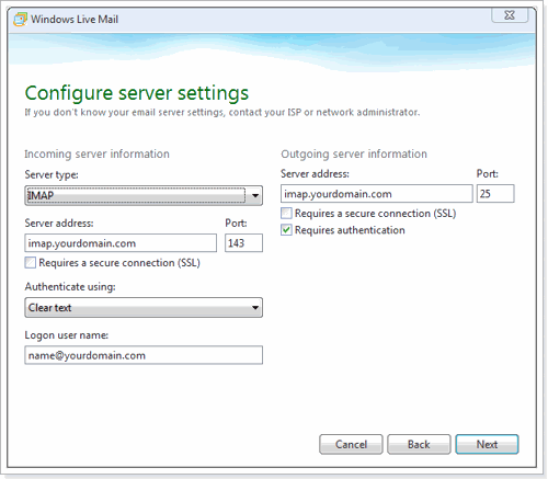 Configure server settings - IMAP